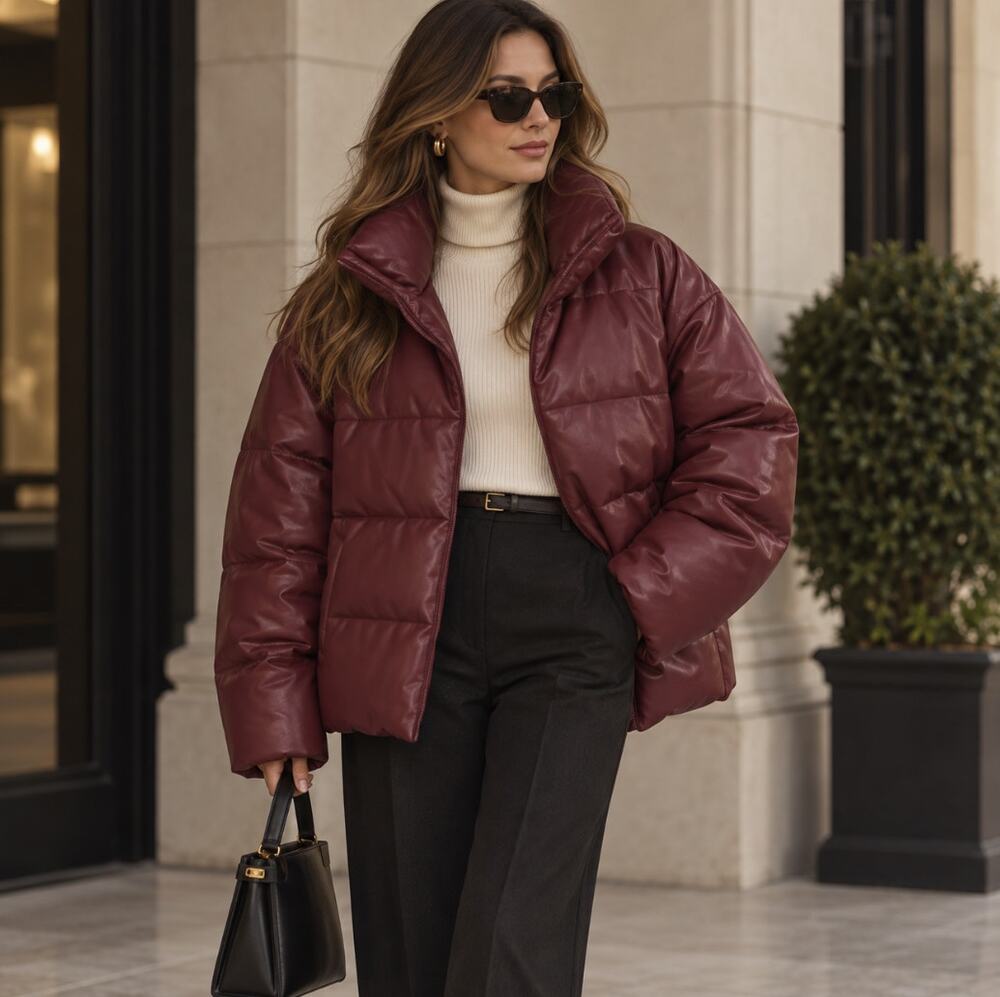 SOMETHING NAVY Faux Leather Puffer Coat Jacket Oxblood Maroon Burgundy Sz XXL